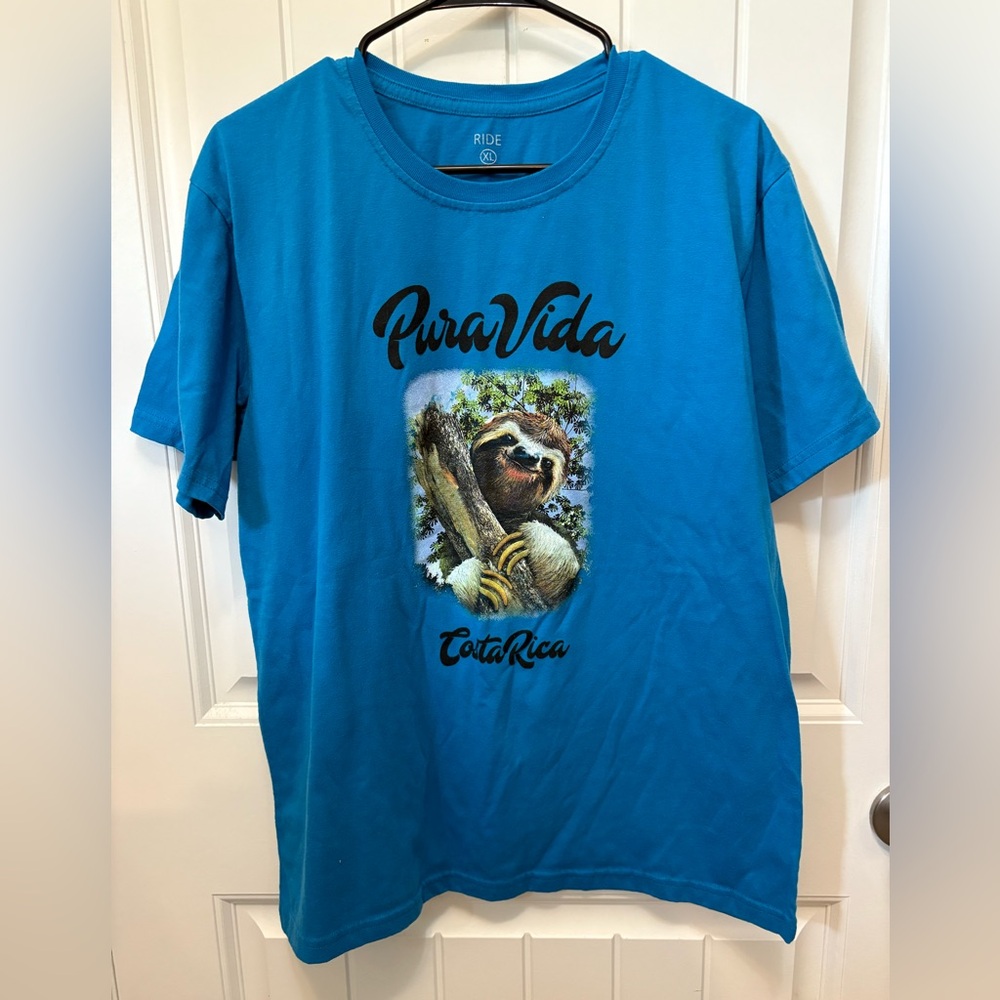 Costa Rica Blue Graphic T-Shirt. Ride brand. Size XL. Featuring Pura Vida.